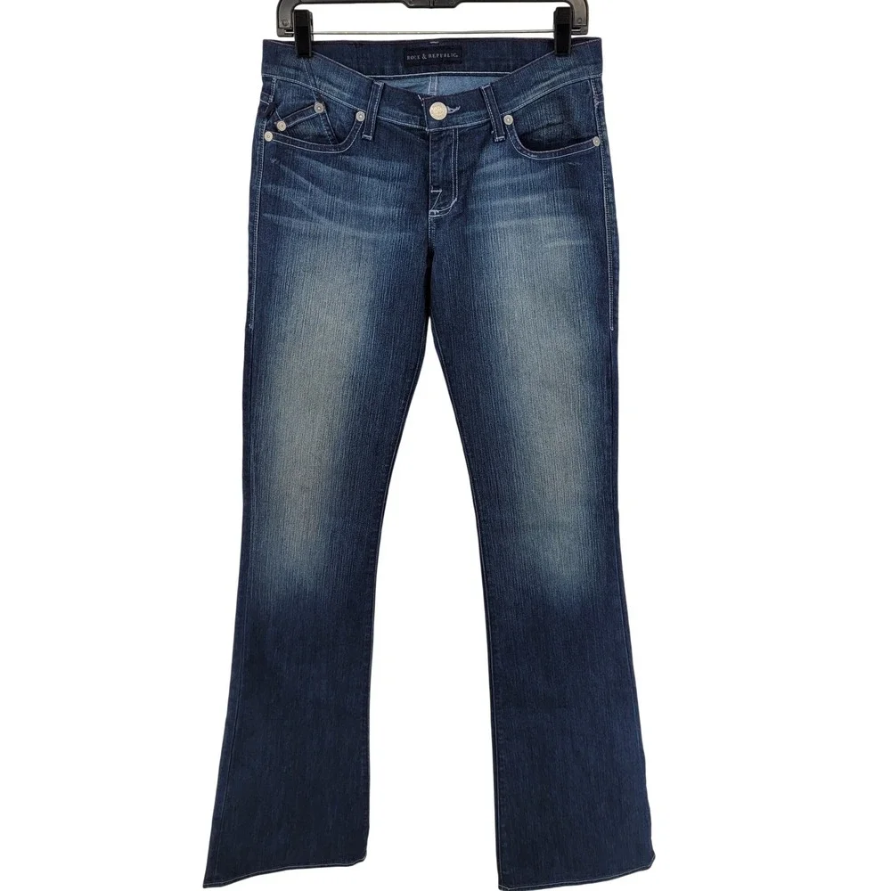 Rock & Republic Kassandra Blue Bootcut Jeans‎ Size 29 Rhinestone Back Pocket USA